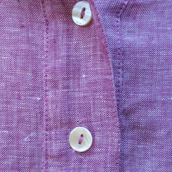 CHICO'S 100% Linen Pop Over Blouse Petite LG Flip Cuffs Mother of Pearl Buttons - Picture 7 of 12